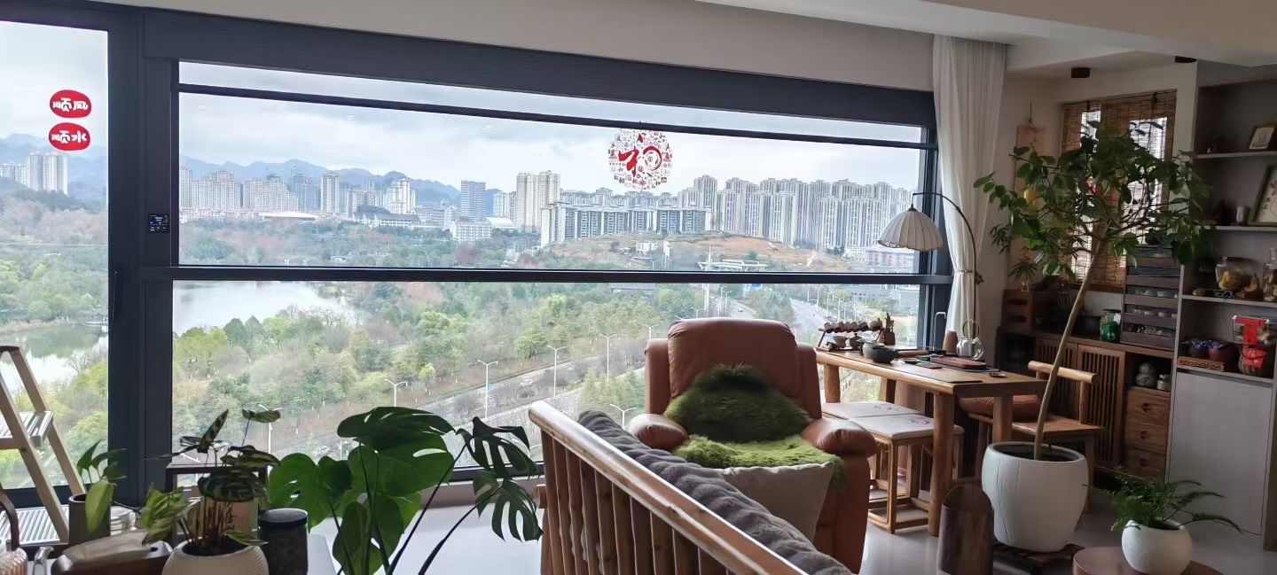 Full installed lift-window opening seen from a residential living room